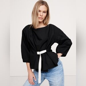 BANANA REPUBLIC REVERSIBLE COTTON POPLIN COWL-NECK TIE-WAIST TOP